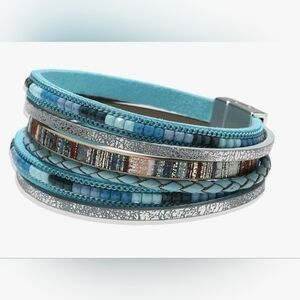 2 LEFT! Turquoise Blue Faux Leather Multi-layered Magnetic Bracelet